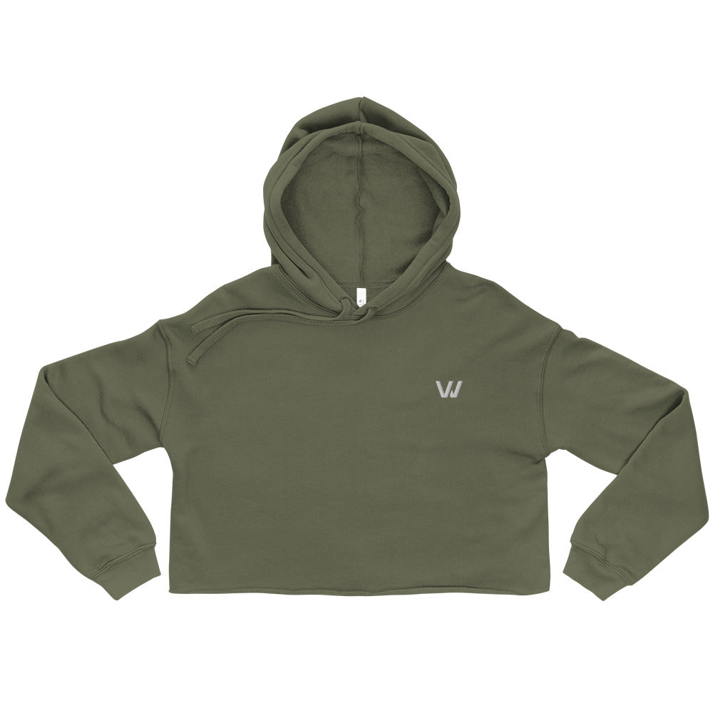 Military Green Classic Embroidered "W" Crop Hoodie
