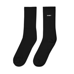 Black Embroidered "Saint 3" Socks