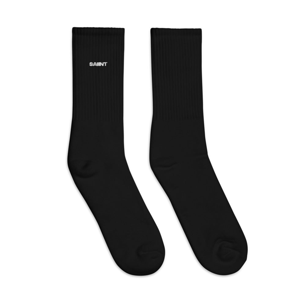 Black Embroidered "Saint 3" Socks