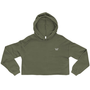 Military Green Classic Embroidered "W" Crop Hoodie